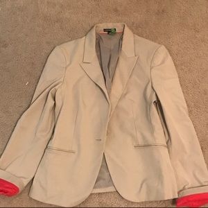 Tan stretch blazer with coral lining